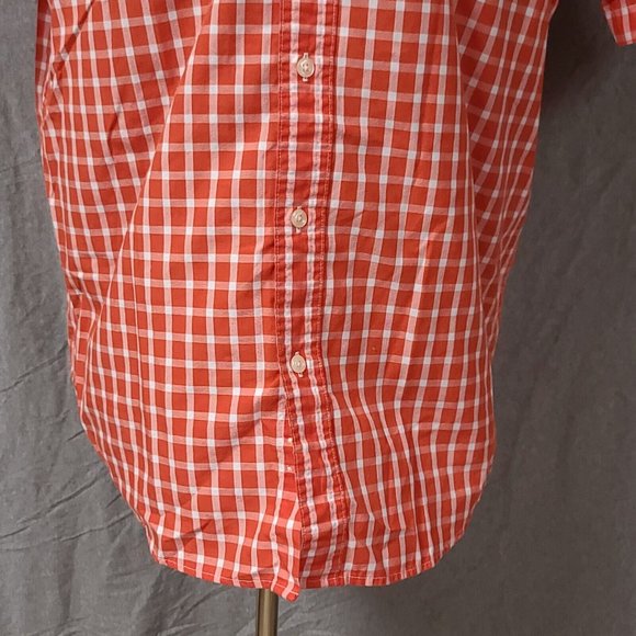 Chaps Easy Care Mens Large Orange Plaid Short Sleeve Button Up Logo Shirt - Picture 10 of 13